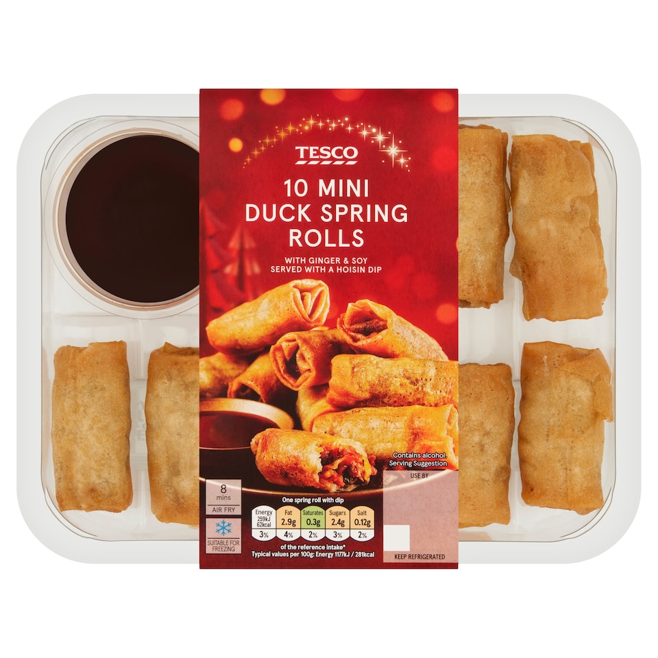 Tesco 10 Mini Duck Spring Roll With Hoisin Dip 220G