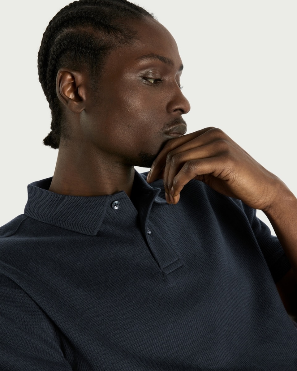 image 1 of F&F Pure Cotton Textured Polo Shirt in Navy