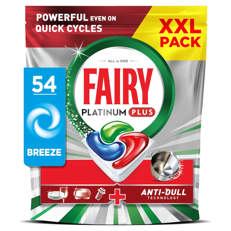 image 1 of Fairy Platinum Plus All In One 54 Dishwasher Tablets Breeze XXL pack 838g