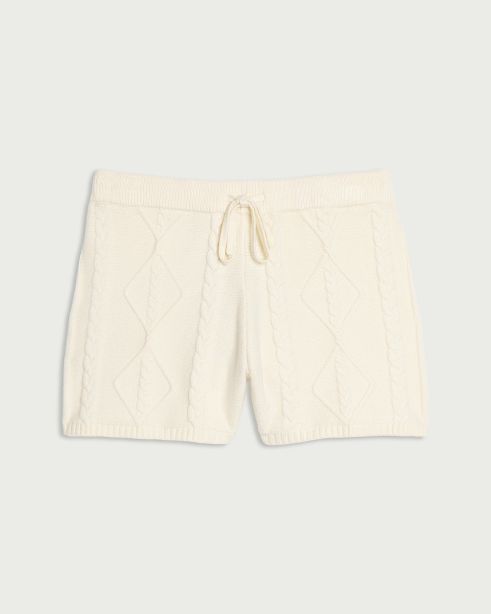 image 1 of OH ME OH MY Cable Knit Drawstring Shorts in Cream