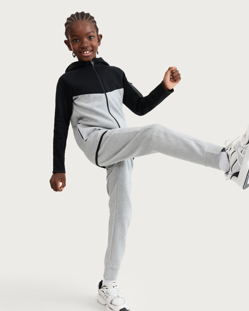image 1 of F&F Active Boys Colour Block Zip Up Hoodie in Grey Marl