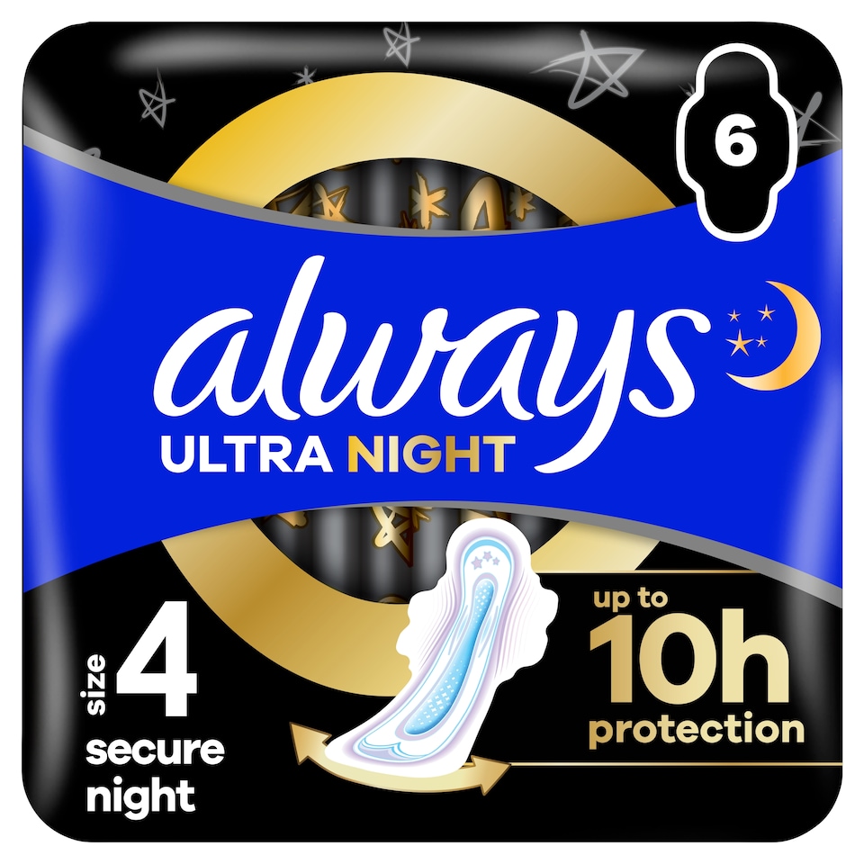 Always Ultra Secure Night Egészségügyi Betét (4-es Méret) Szárnyas Betét x 6]  1. kép