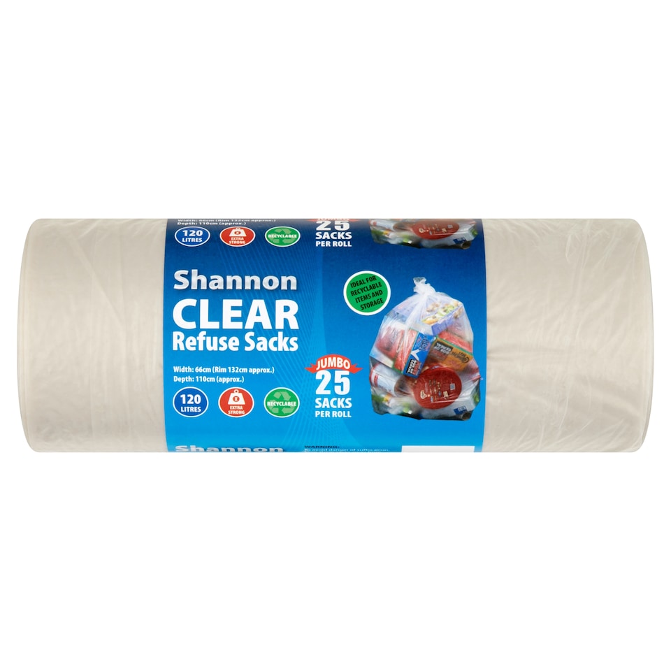 Shannon Clear Refuse Sacks 25'S
