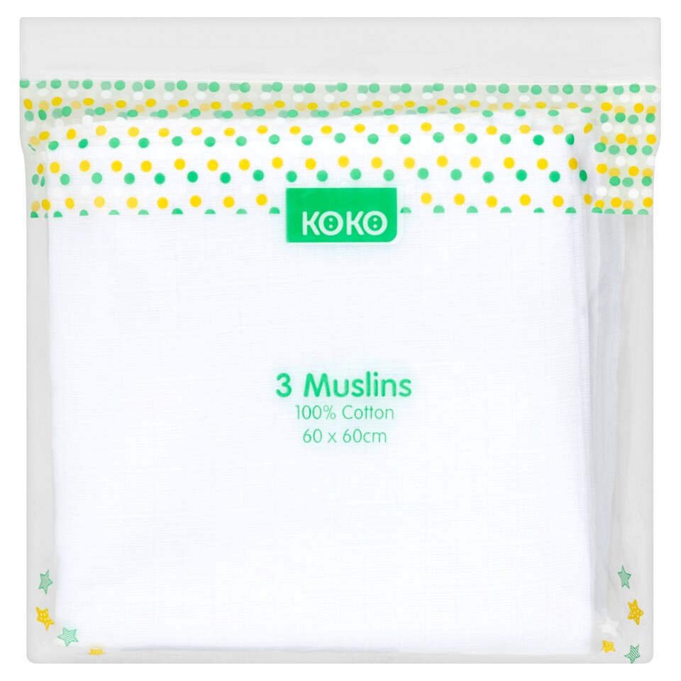 Koko Muslin Cloths White 3 Pack