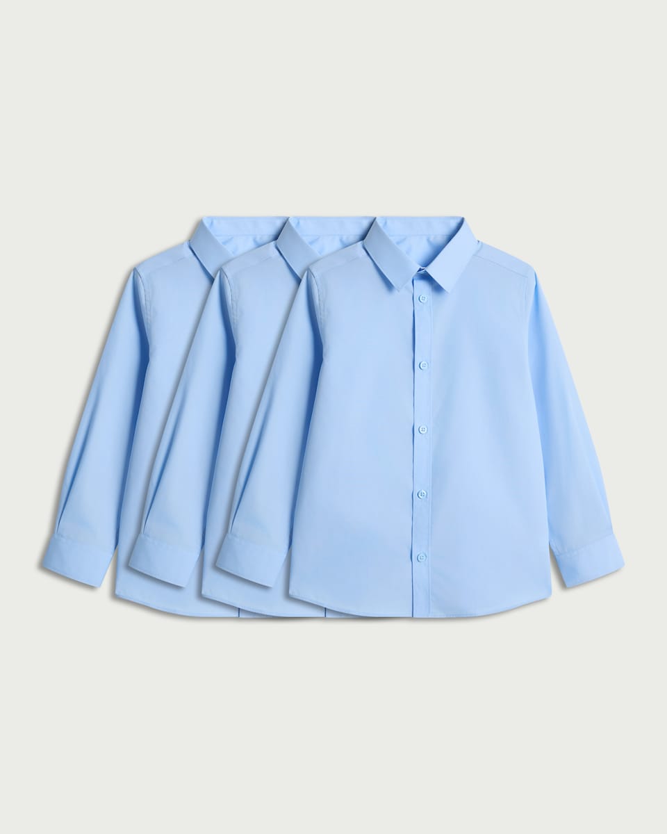 image 1 of F&F School Boys 3-Pack Regular Fit Long Sleeved Shirts in Blue