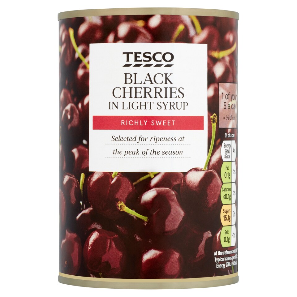 Tesco Black Cherries In Light Syrup 425G