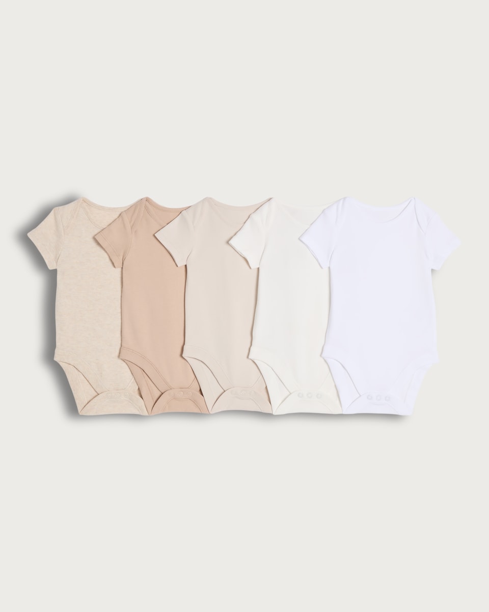 image 1 of F&F Baby 5-Pack Pure Cotton Short Sleeved Bodysuits in White