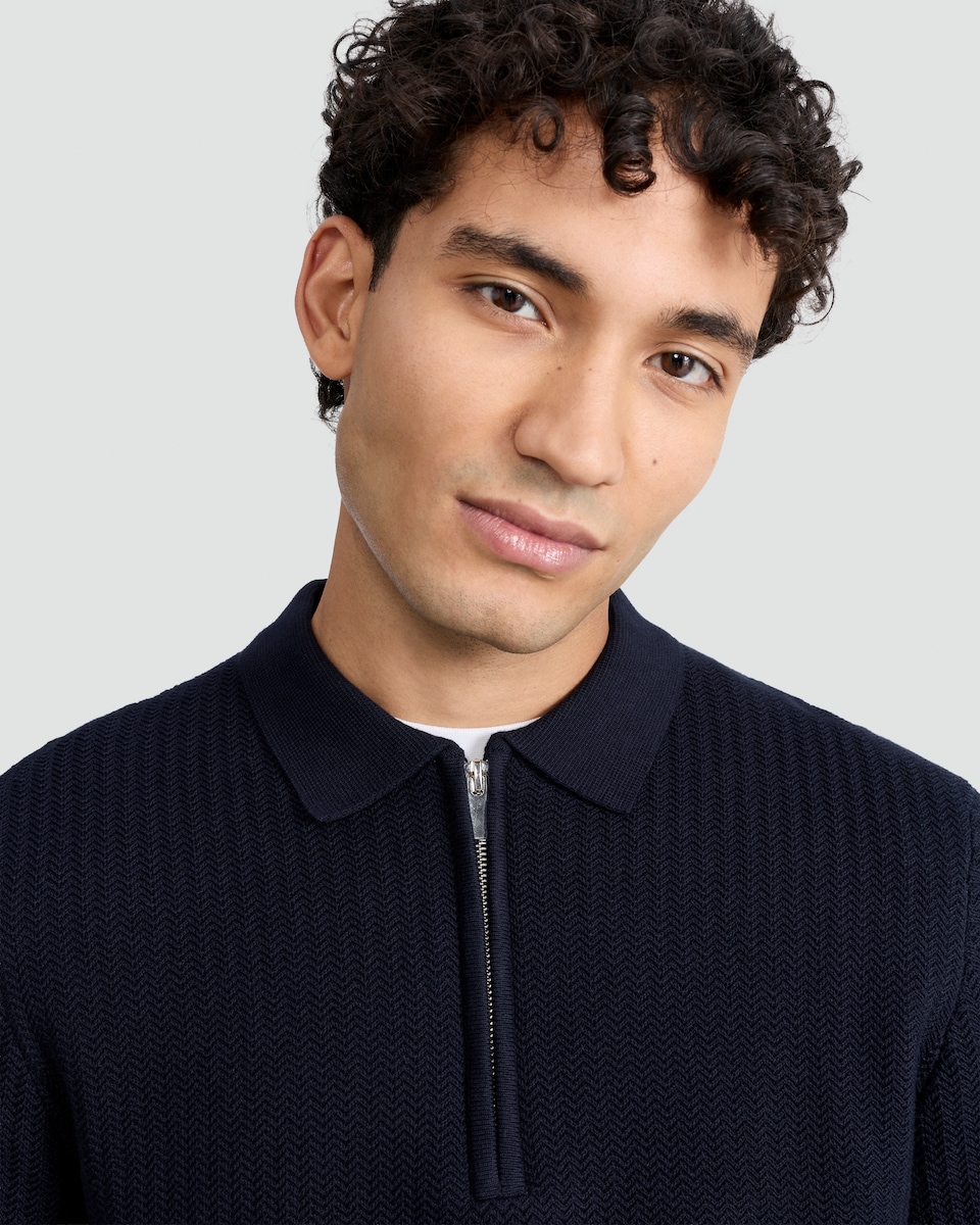 image 1 of F&F Pure Cotton Herringbone Textured Jumper in Navy