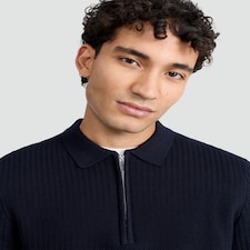 F&F Pure Cotton Herringbone Textured Jumper in Navy