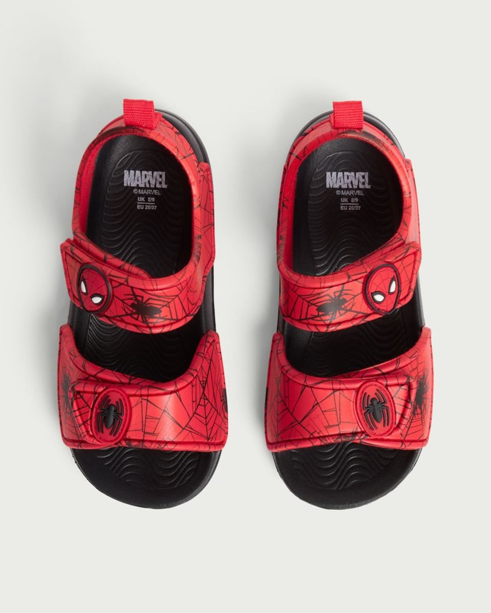 image 1 of Marvel Spider-Man Web Print Strap Sandals in Red