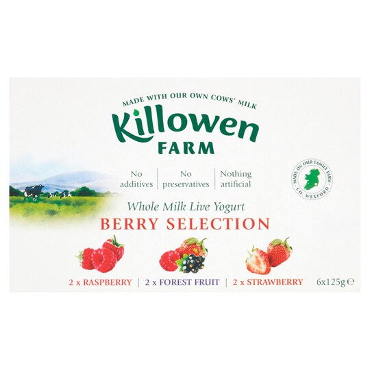 Killowen Farm Whole Milk Yogurts Berry Selection 6X125g Tesco Groceries