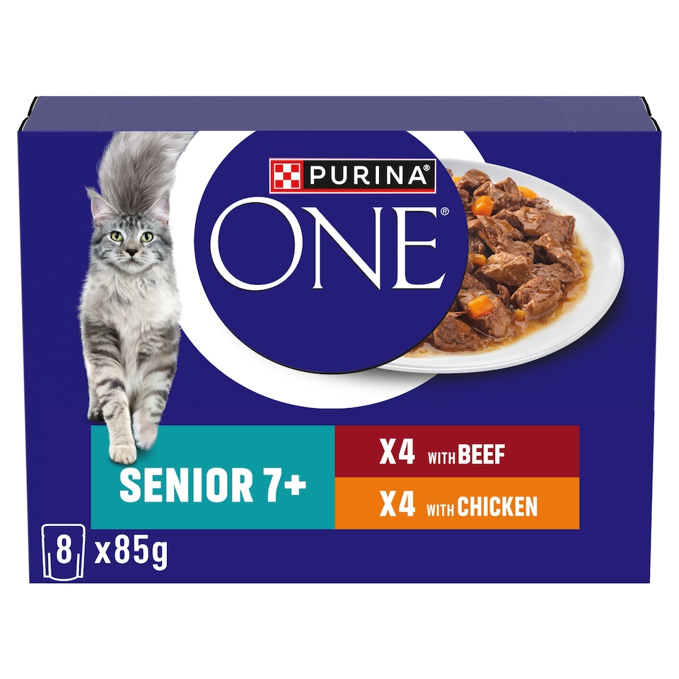 PURINA ONE Senior 7+ Mini Fillets Chicken and Beef Wet Cat Food 8x85g