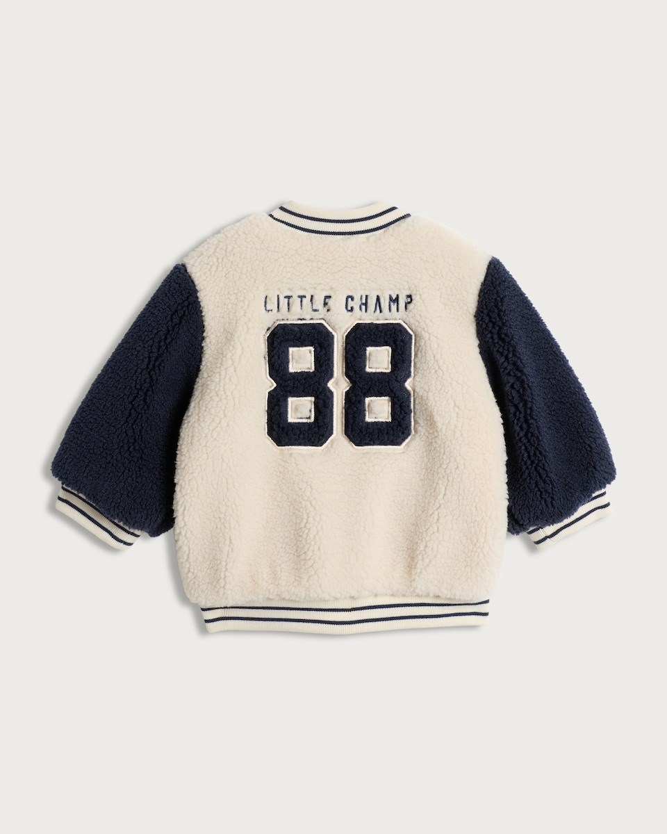 image 1 of F&F Baby Borg Textured Little Champ Bomber Jacket in Navy