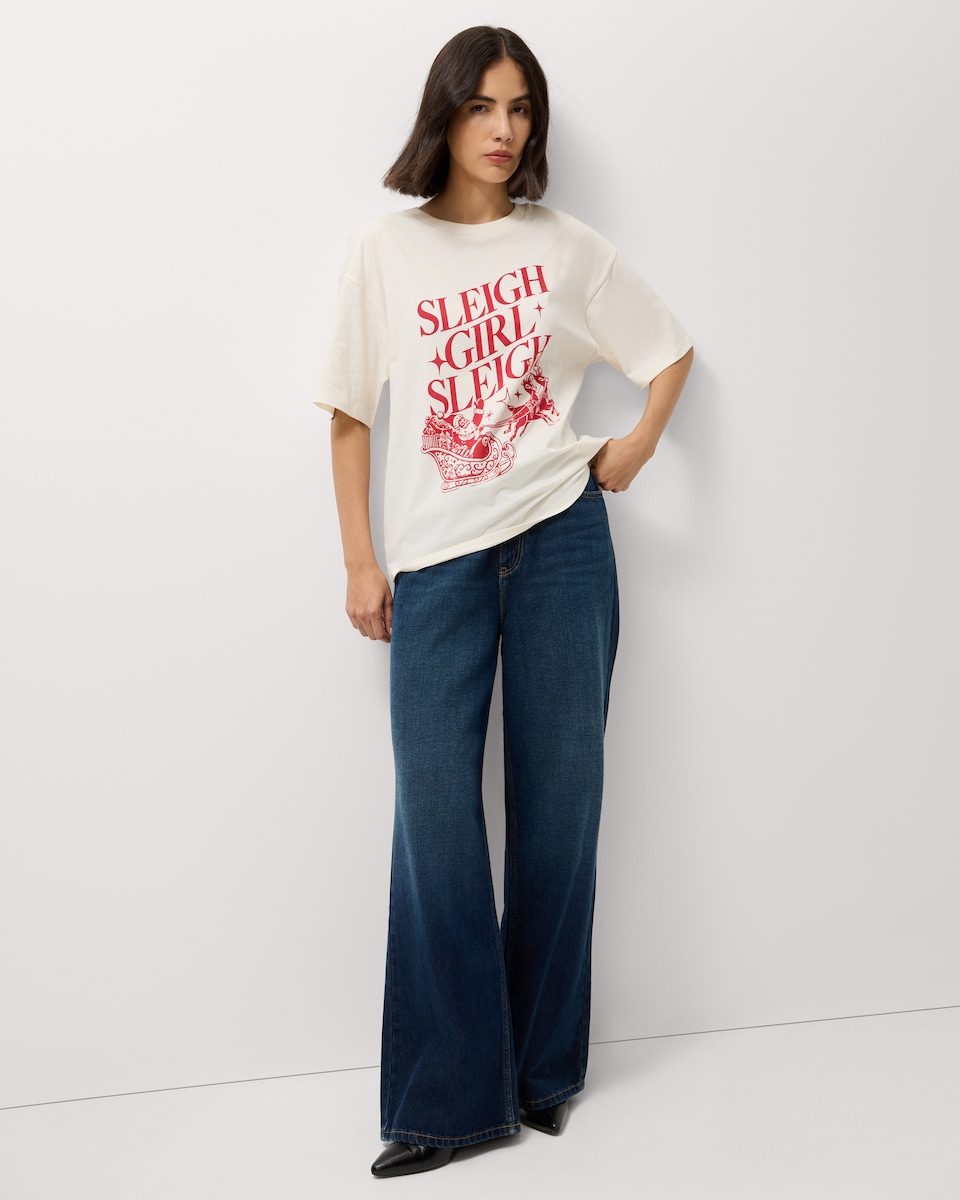 image 1 of Christmas Pure Cotton Printed T-Shirt in Cream