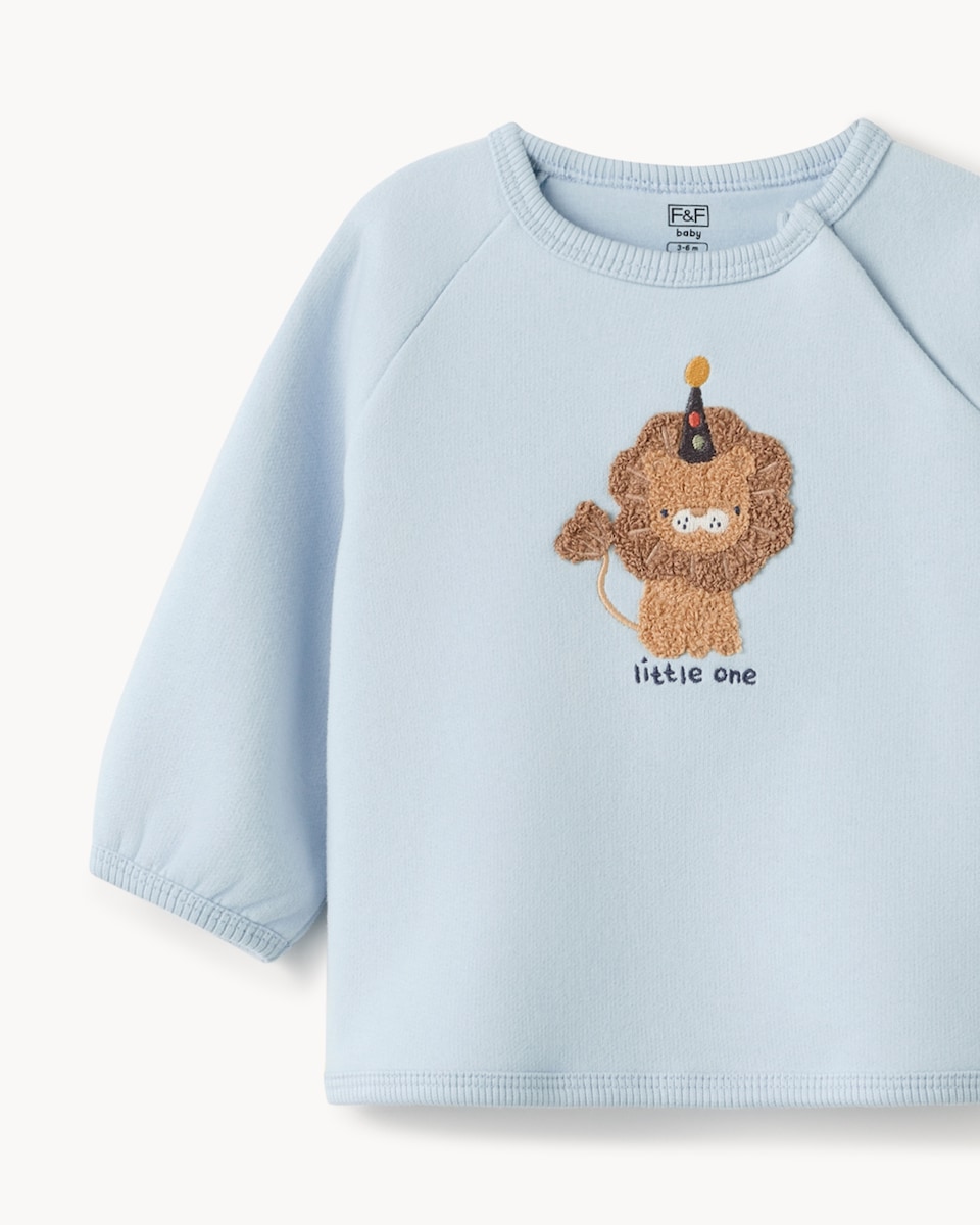 image 1 of F&F Baby 2-Piece Cotton Rich Printed Sweatshirt & Trouser Set in Blue