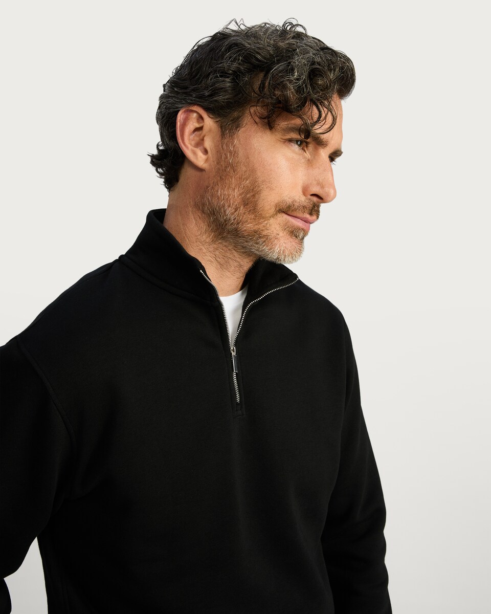 image 1 of F&F Cotton Rich Half Zip Funnel Neck Sweatshirt in Black