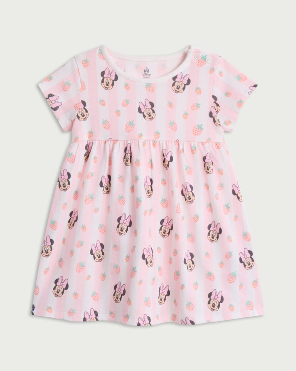 image 1 of Disney Minnie Mouse Pure Cotton Short Sleeved Dress in Pink