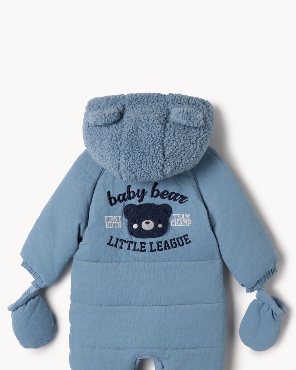 image 1 of F&F Baby Bear Hooded Pramsuit in Blue