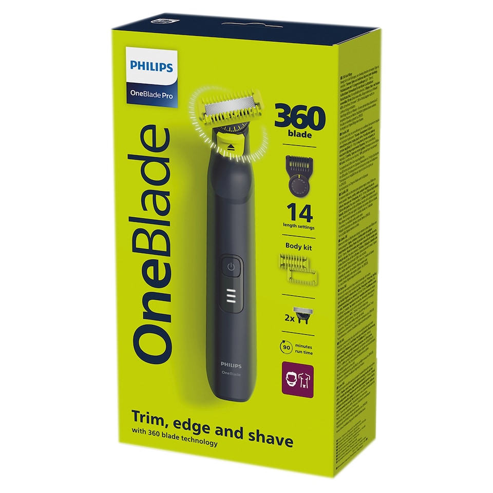 image 1 of Philips OneBlade Pro 360 Beard Trimmer, Face & Body, 14-in-1,Travel Pouch & 360 blade-QP6542/15