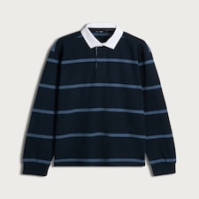 F&F Pure Cotton Stripe Print Long Sleeved Rugby Shirt in Navy
