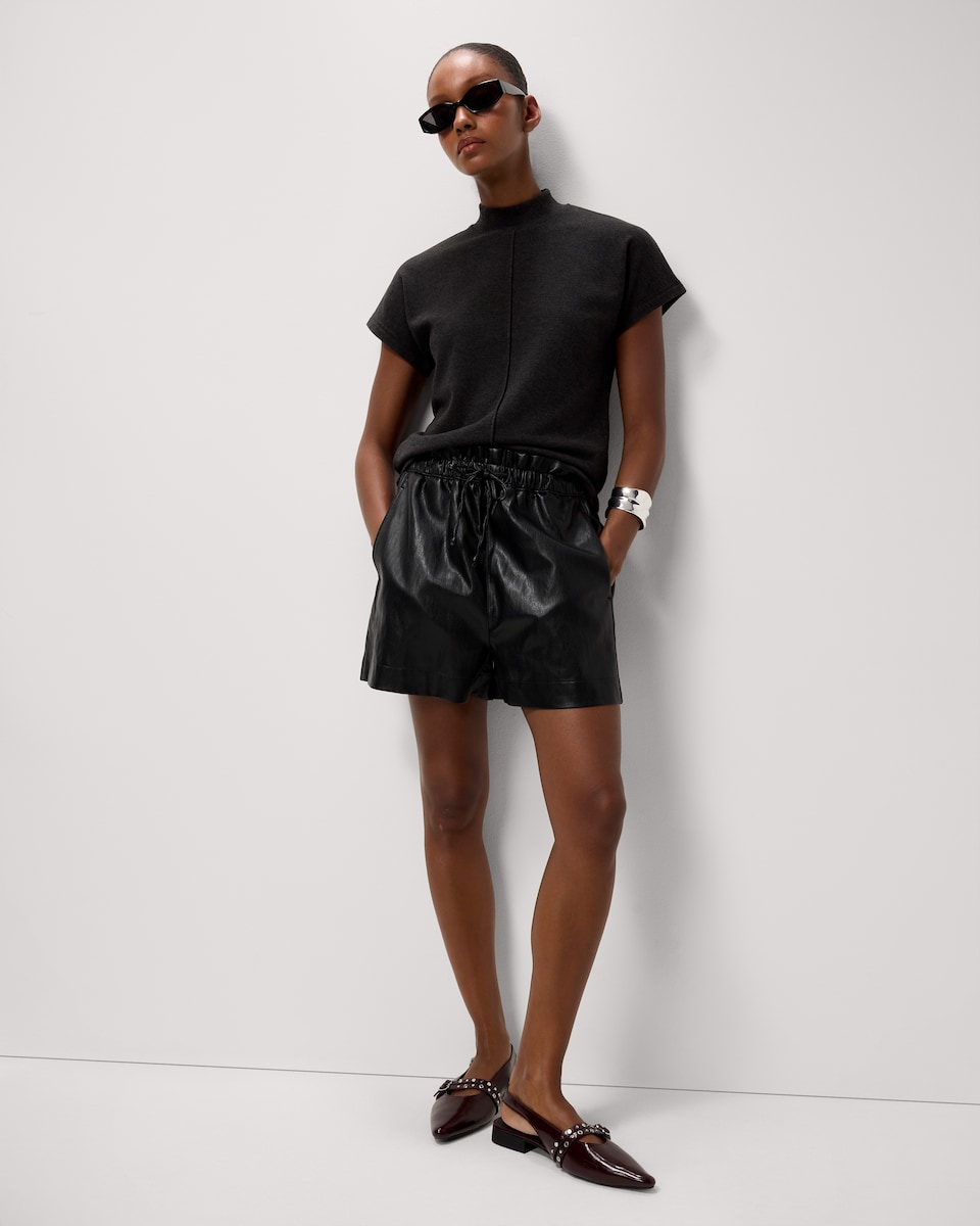image 1 of F&F Faux Leather Drawstring Shorts in Black
