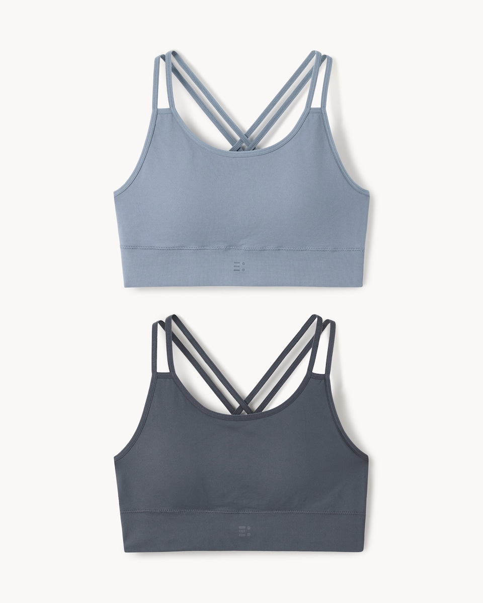 image 1 of F&F Active 2-Pack Seamfree Light Support Sports Bras  in Blue