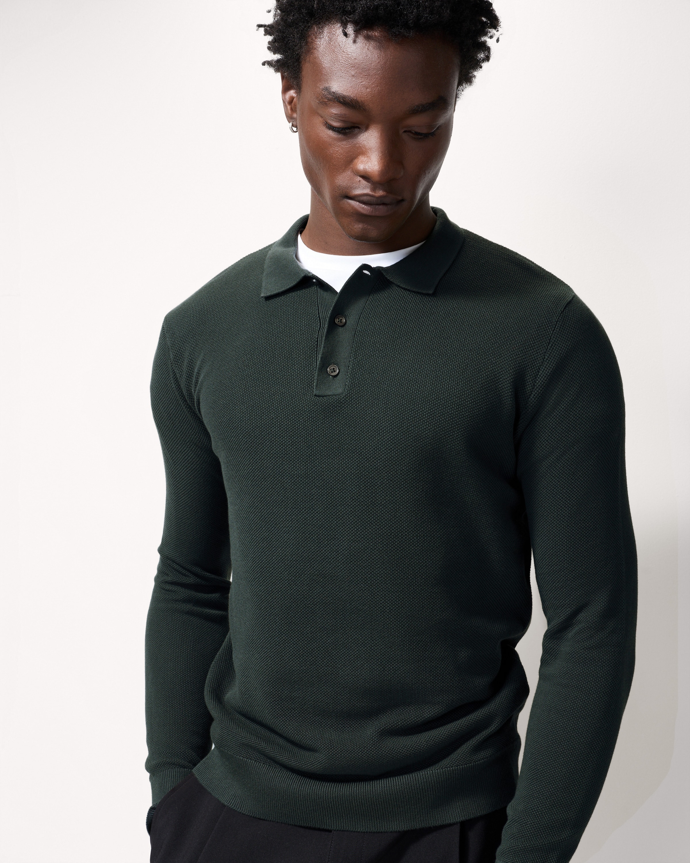 F&F Pure Cotton Knitted Polo Shirt in Green, L