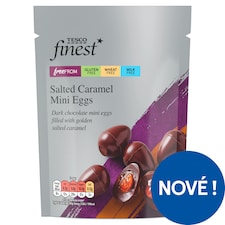 Tesco Finest Vajíčka z hořké čokolády s náplní se slaným karamelem 99g