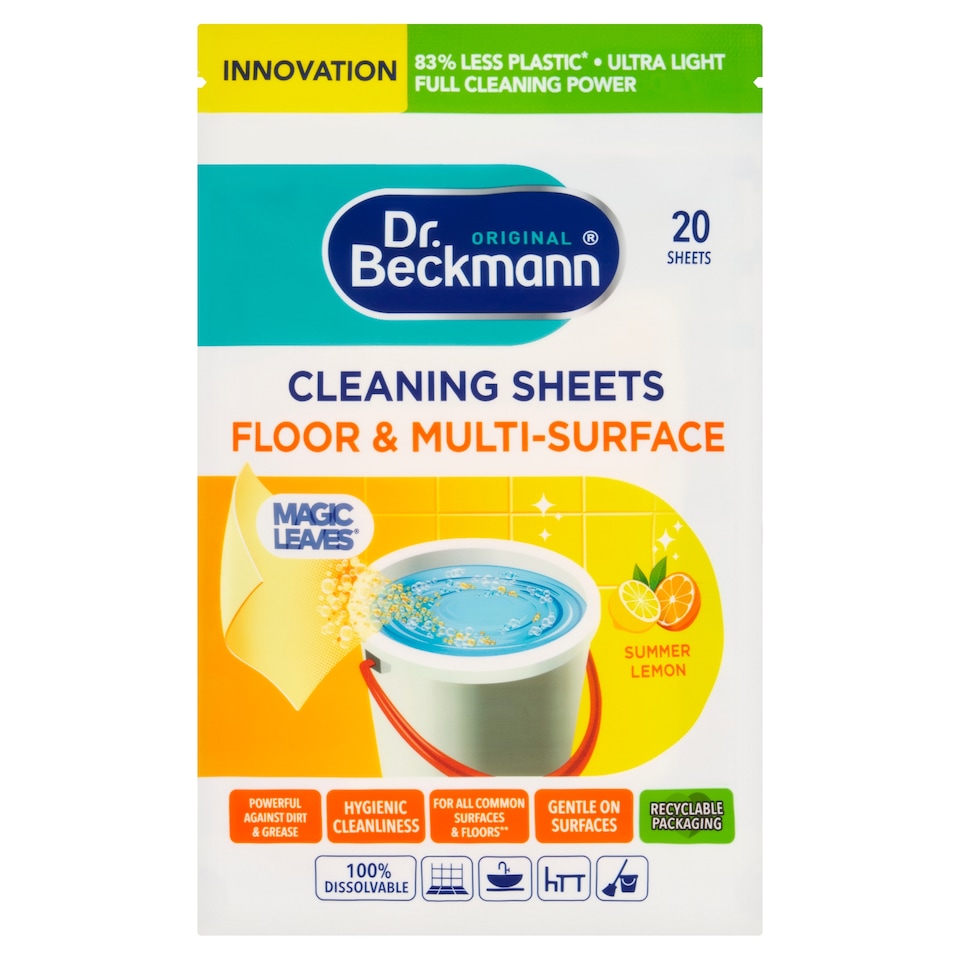 Dr. Beckmann Original Floor & Multi Surface Cleaning Sheets Summer Lemon 20 Sheets 44g