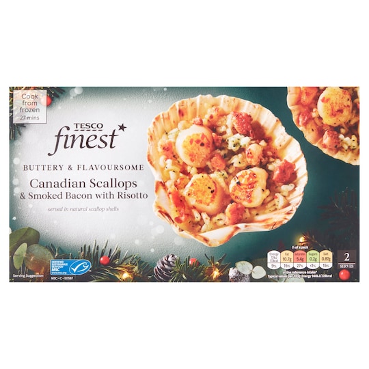 Tesco Finest Canadian Scallops & Smoked Bacon With Risotto 176G Tesco