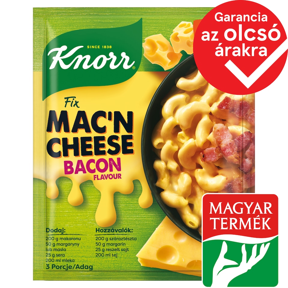 Knorr Mac'n Cheese sajtszószos-baconös tészta alap 33 g