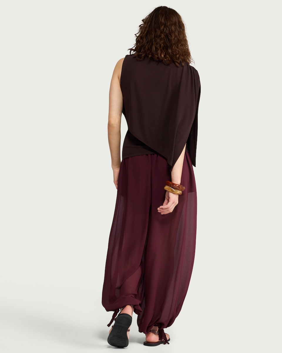 image 1 of F&F Sheer Balloon Leg Trousers in Burgundy