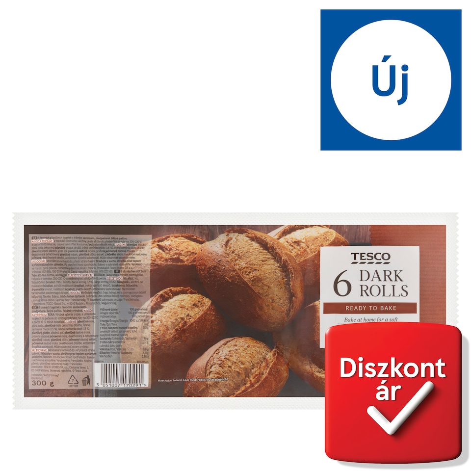 Tesco részben sült buci teljes kiőrlésű liszttel, lenmaggal 6 db 300 g