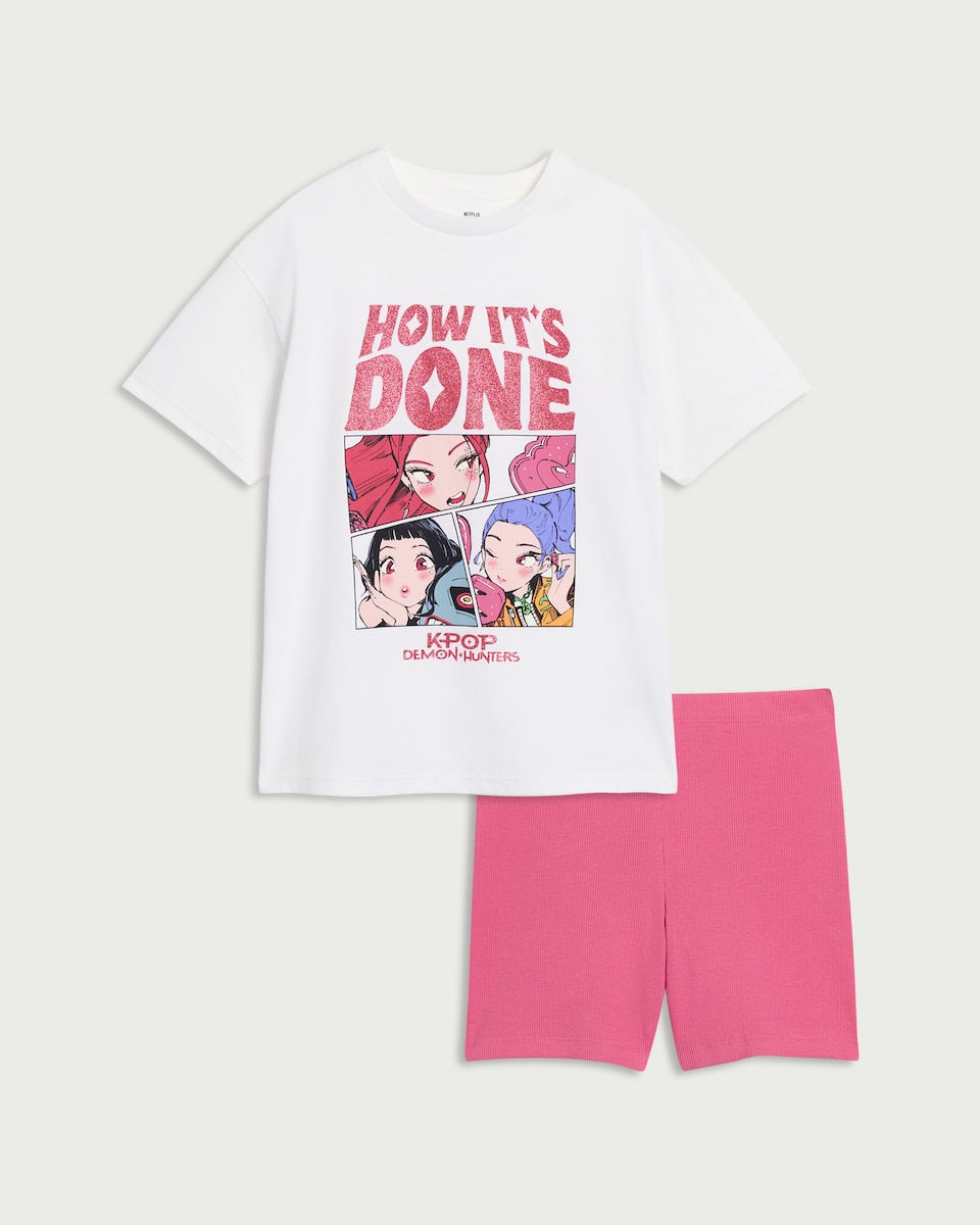 image 1 of K-Pop Demon Hunters 2-Piece T-Shirt and Shorts Set in Pink