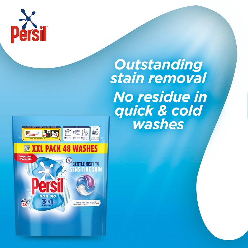 image 1 of Persil Non Bio 3 in 1 Sensitive Laundry Washing Detergent Capsules 48 Washes 1012.8g