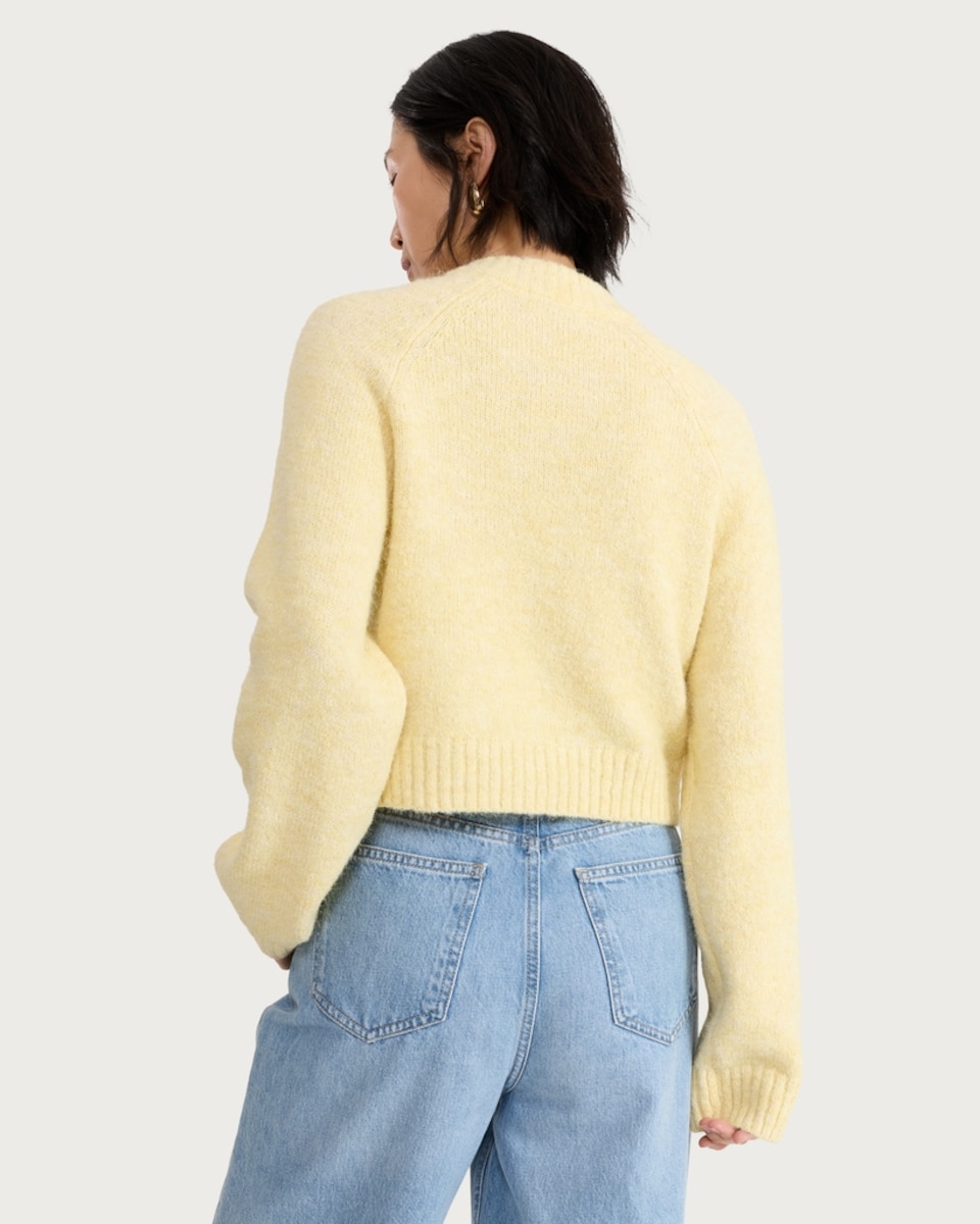 image 1 of F&F Textured Button Up Cropped Cardigan with Wool in Yellow