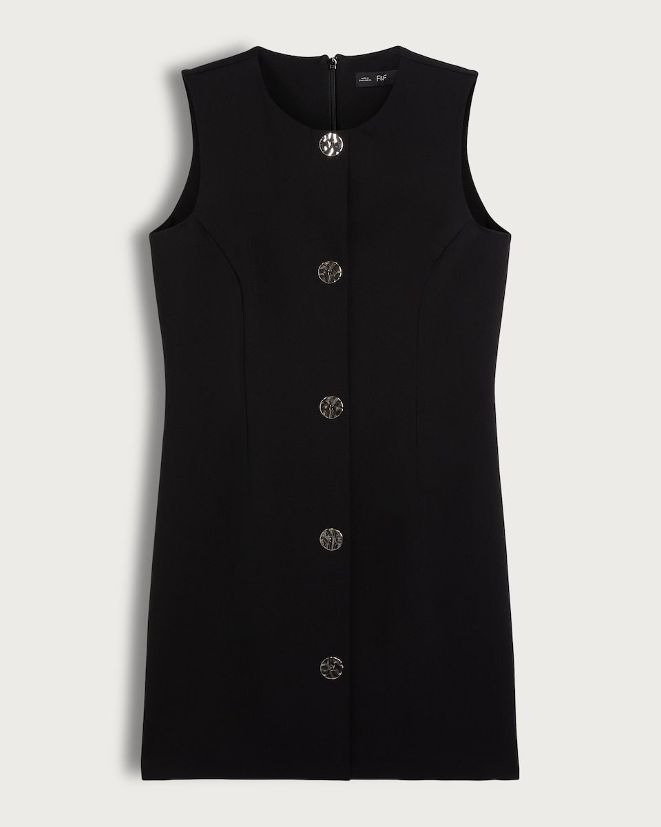 image 1 of F&F Sleeveless Button Detail Mini Dress in Black
