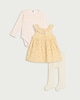 image 1 of F&F Baby 3-Piece Cotton Rich Gingham Corduroy Dress, Bodysuit and Tights Set in Yellow