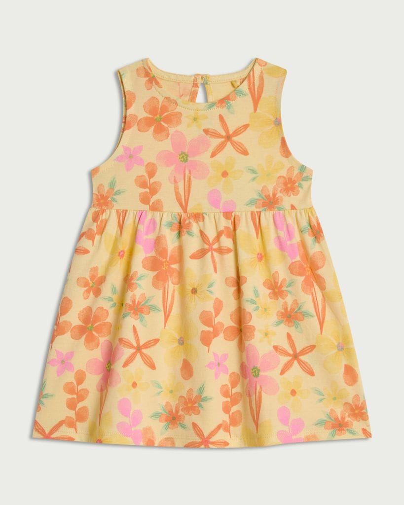 F&F Baby Pure Cotton Floral Print Sleeveless Dress in Yellow
