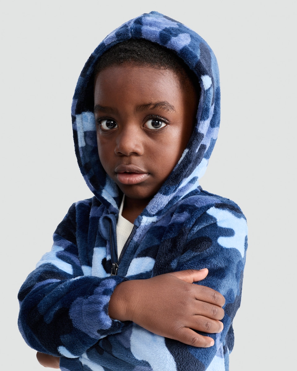 image 1 of F&F Camouflage Fleece Hooded Onesie in Blue