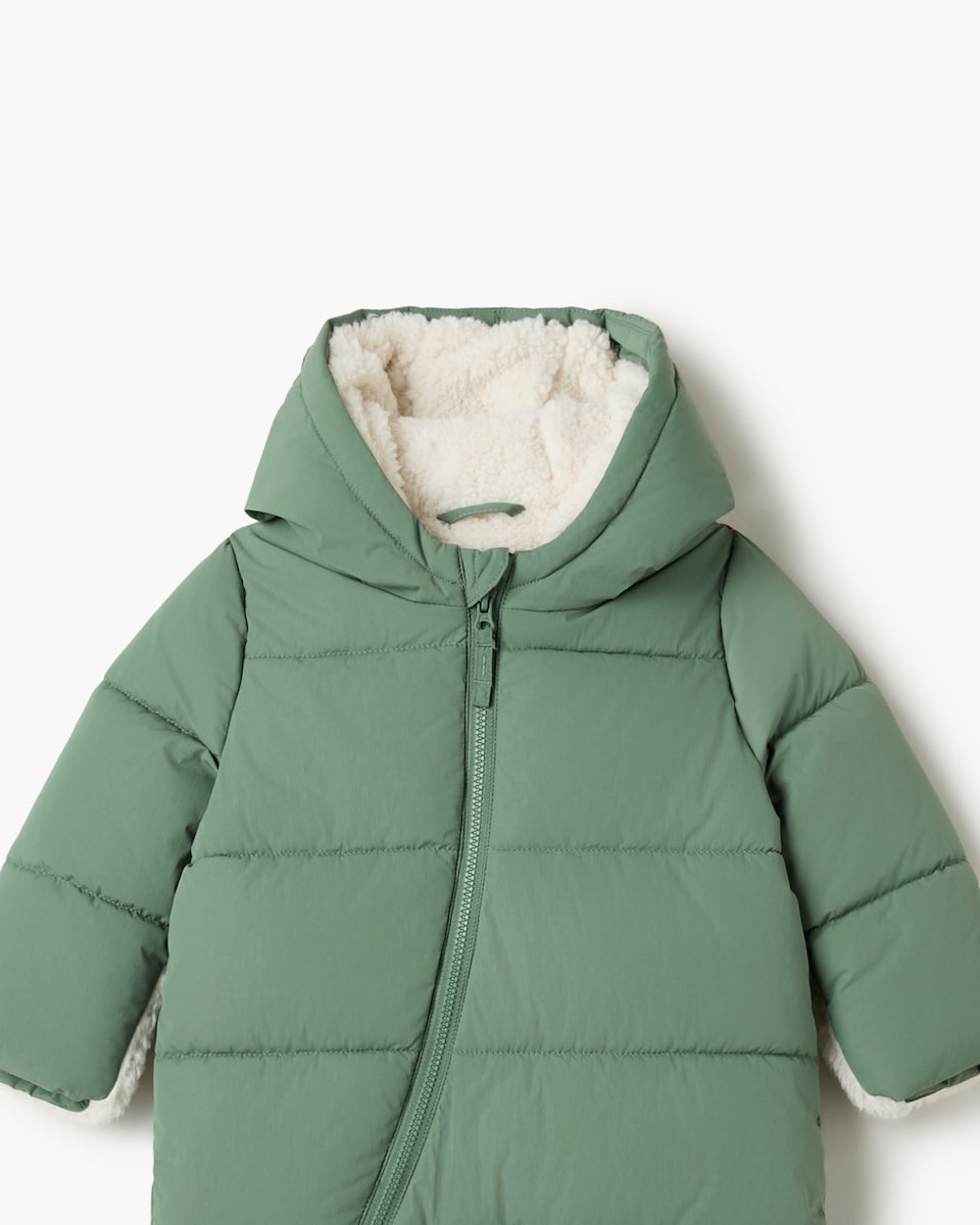 image 1 of F&F Baby Hooded Padded Pramsuit in Green