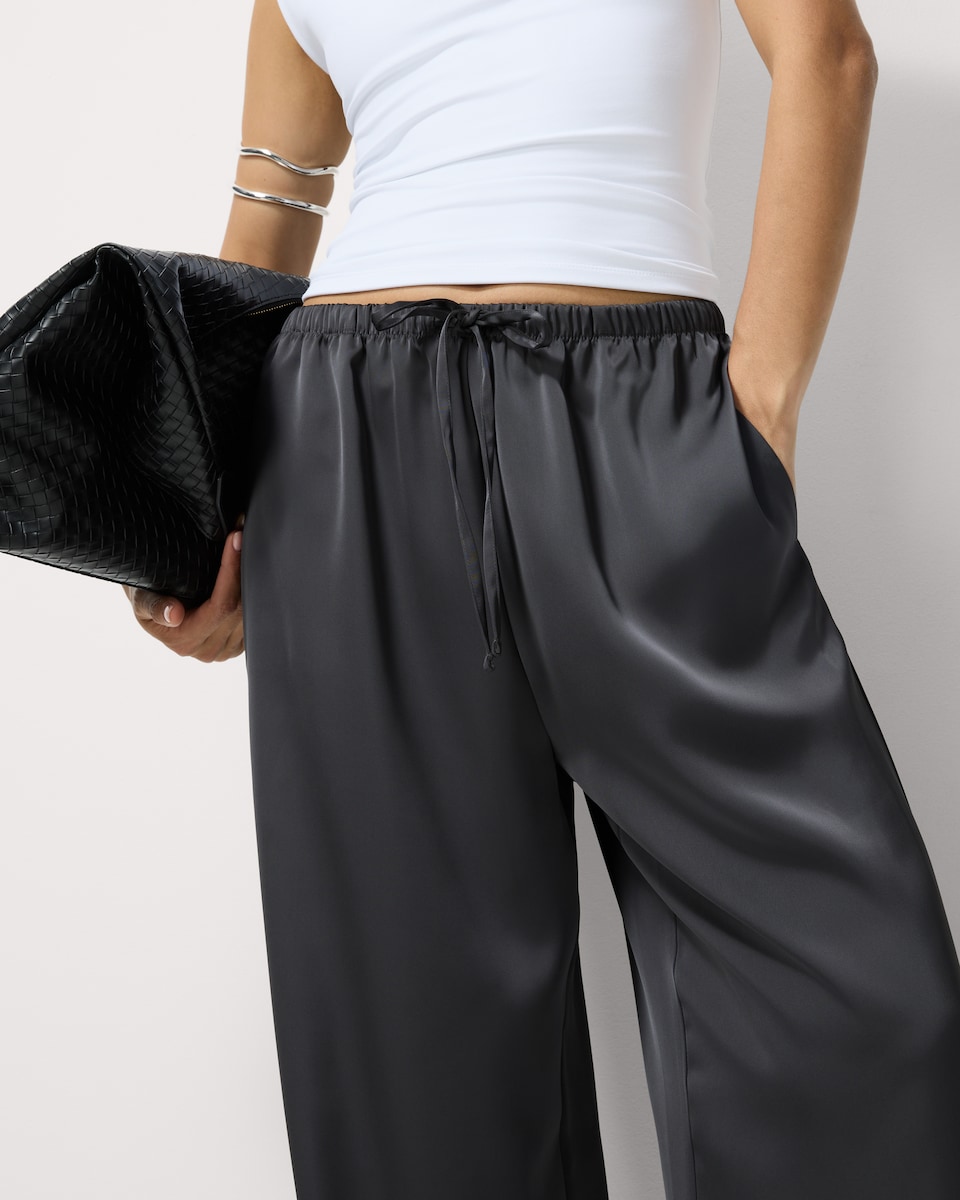image 1 of F&F Satin Wide Leg Trousers in Grey