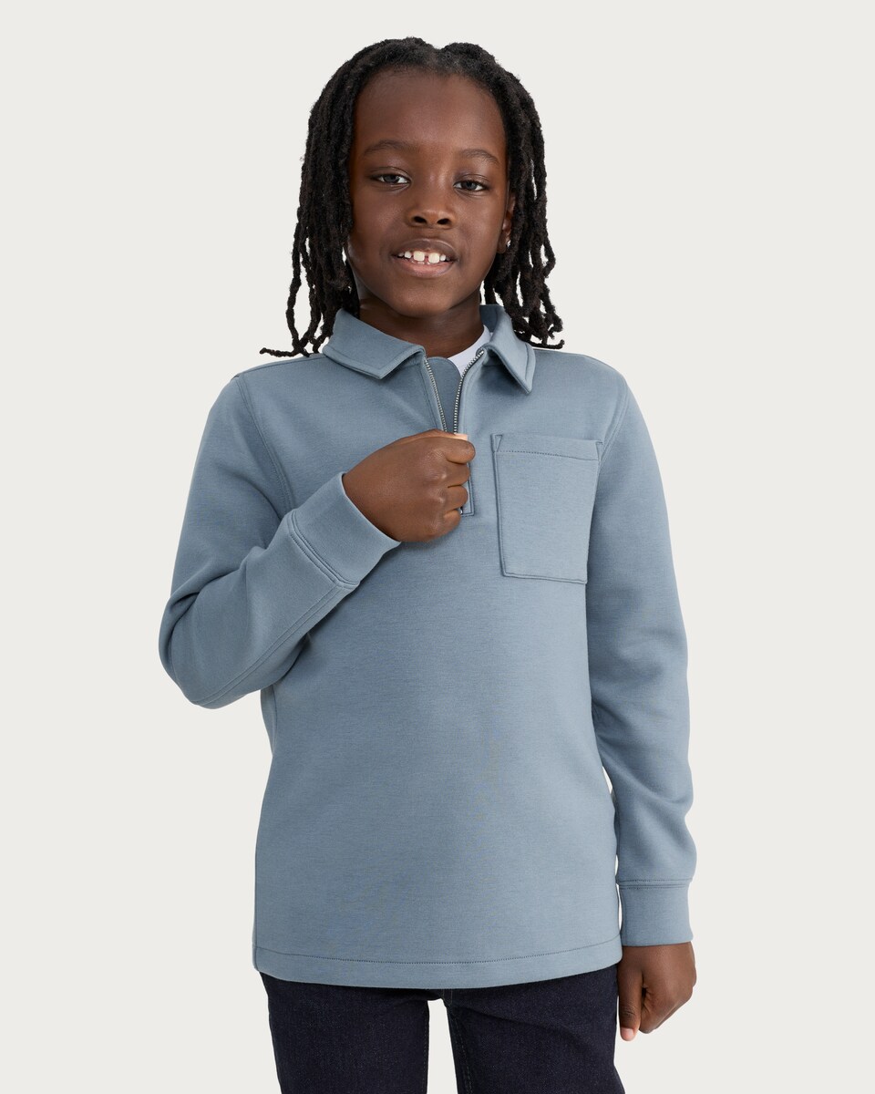 image 1 of F&F Boys Half Zip Polo Sweatshirt in Blue