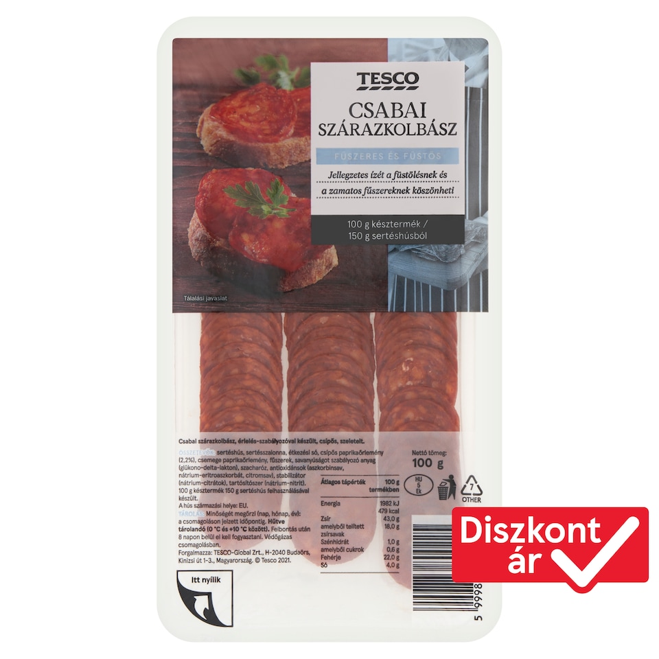 Tesco Csabai Sliced Hot Dried Sausage 100 g