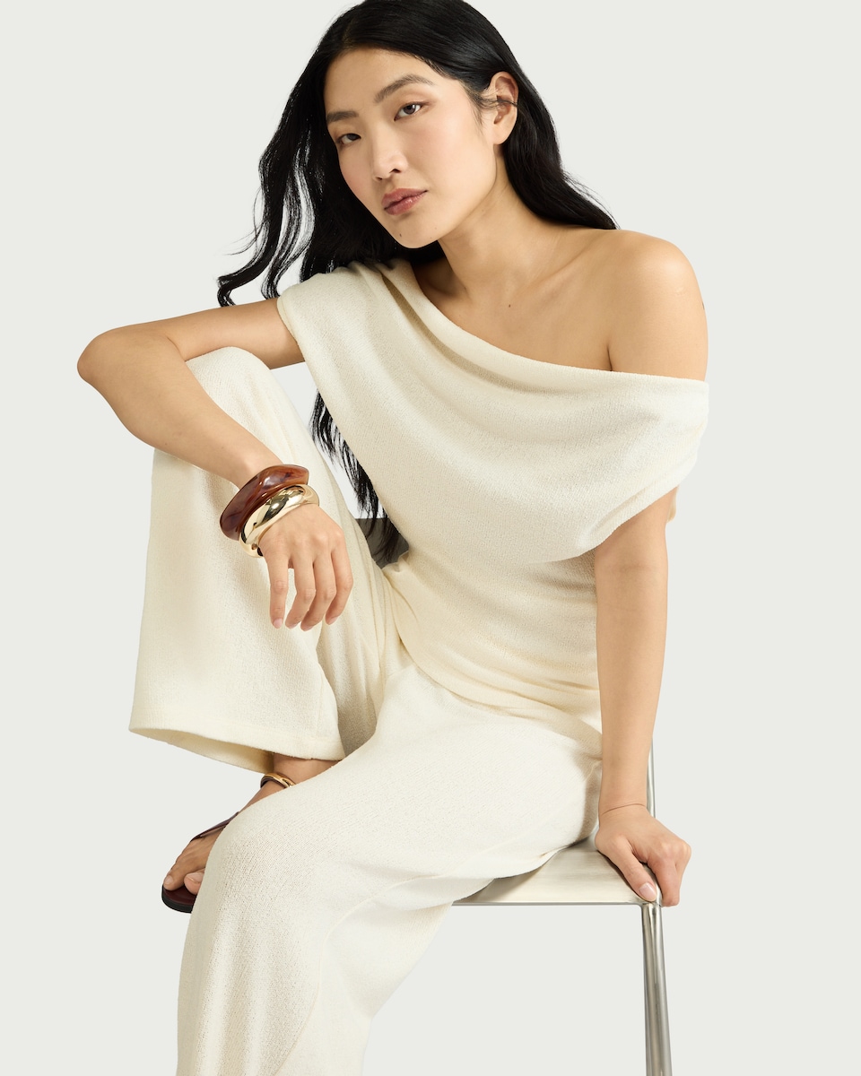 image 1 of F&F Textured Wide Leg Co-ord Trousers in Cream