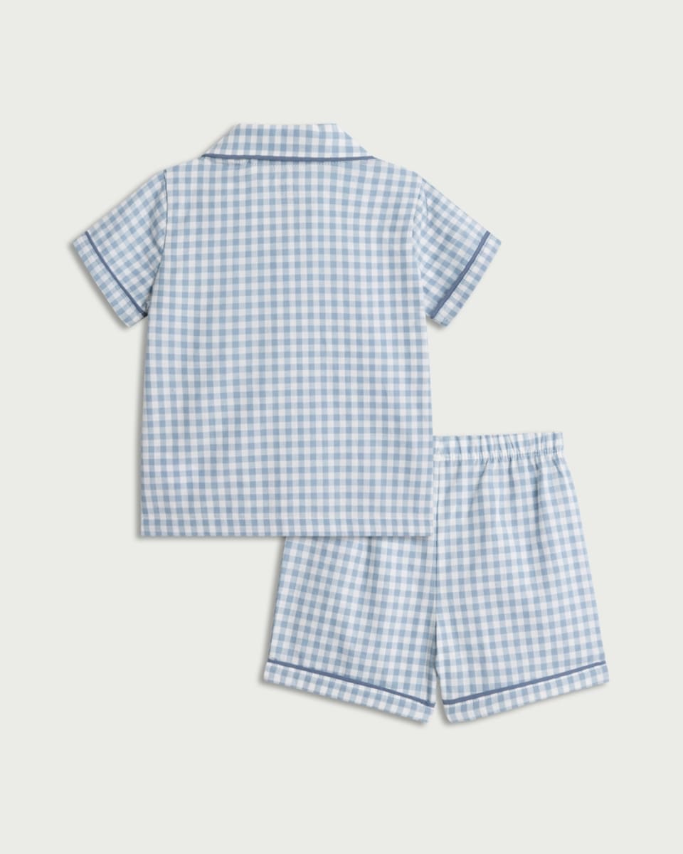 image 1 of F&F Baby 2-Piece Pure Cotton Gingham Shirt and Shorts Pyjama Set in Blue