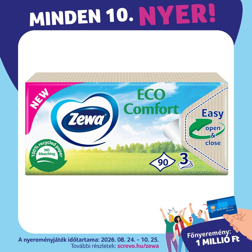 Zewa Eco Comfort illatmentes papír zsebkendő 3 rétegű 90 db  1. kép