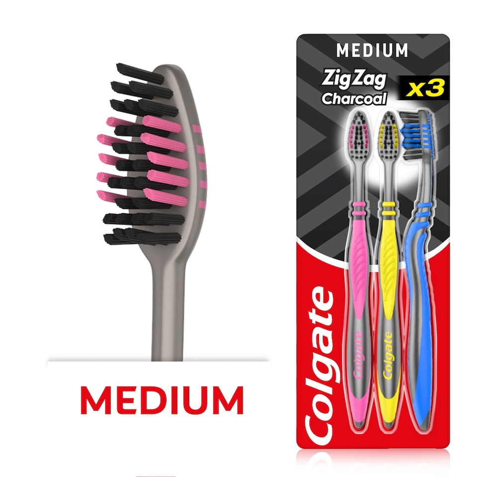 image 1 of Colgate Zigzag Charcoal Medium Toothbrush 3 Pack