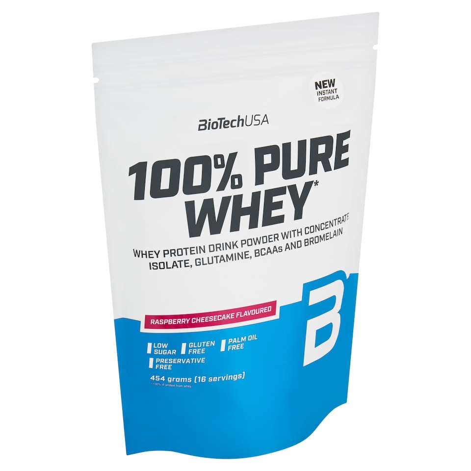 obrázok 1 z BioTechUSA 100% Pure Whey ochutený bielkovinový nápojový prášok malinovo-tvarohový koláč 454 g