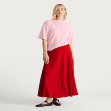 F&F Flowing A Line Midi Skirt in Red